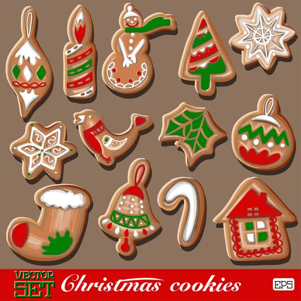 Kleurrijke cookies instellen patroon op een achtergrond Vectorillustratie. — Stockvector