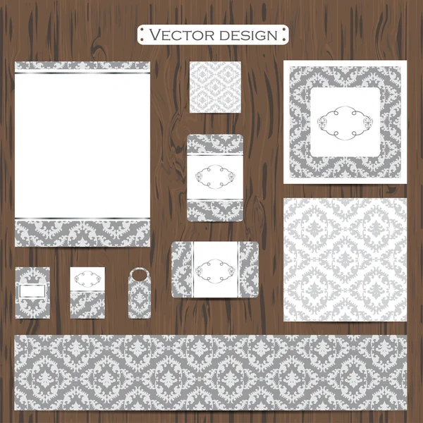 Set van elf decoratieve versiering visitekaartjes op een achtergrond. Vector — Stockvector