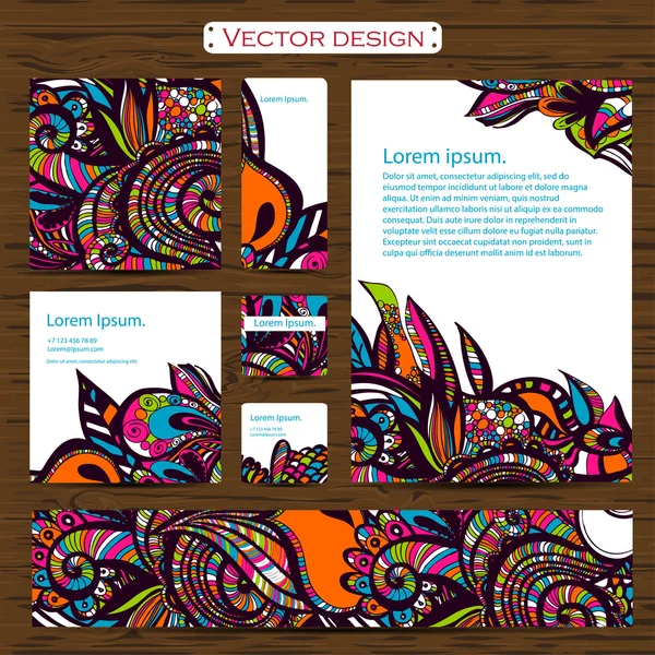 Conjunto de 7 tarjetas de visita ornamentales doddle sobre un fondo. Vector — Archivo Imágenes Vectoriales