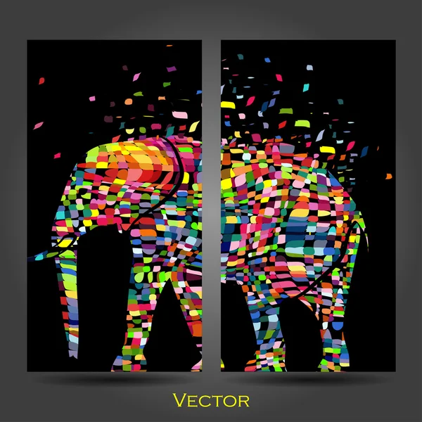 Ilustración vectorial de un animal elefante abstracto en estilo gráfico, tarjeta de visita . — Vector de stock