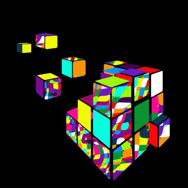Rubik küp 3B vektör siyah arka plan ile. vektör çizim.