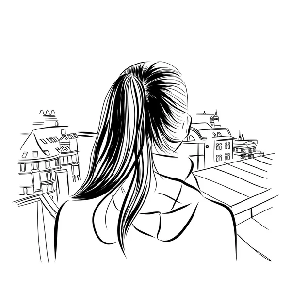 Beautiful womans neck with city viev hand drawn vector illustration. — ストックベクタ
