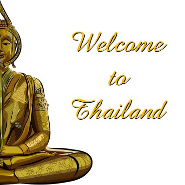 Tay altın buddha meditasyon beyaz zemin üzerinde. Vektör