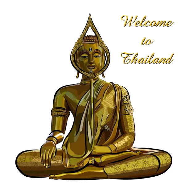 泰国黄金佛禅在白色背景上的。矢量 — 图库矢量图片