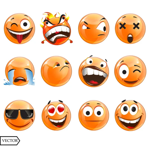 Vectorillustratie set van cool glanzende enkele Emoticons op een achtergrond. — Stockvector