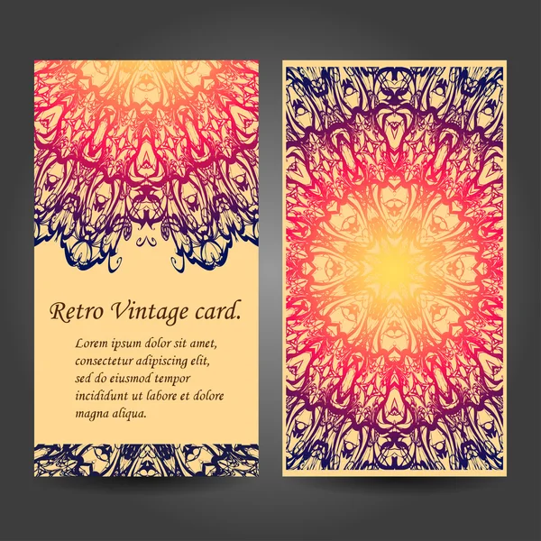 Conjunto de tarjetas de visita retro Mandala. Fondo vectorial. Por invitación. Elementos decorativos vintage. Islam, árabe, indio, motivos otomanos . — Vector de stock