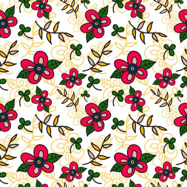 Çiçek Dikişsiz desen arka plan yaprakları ile. Vektör 