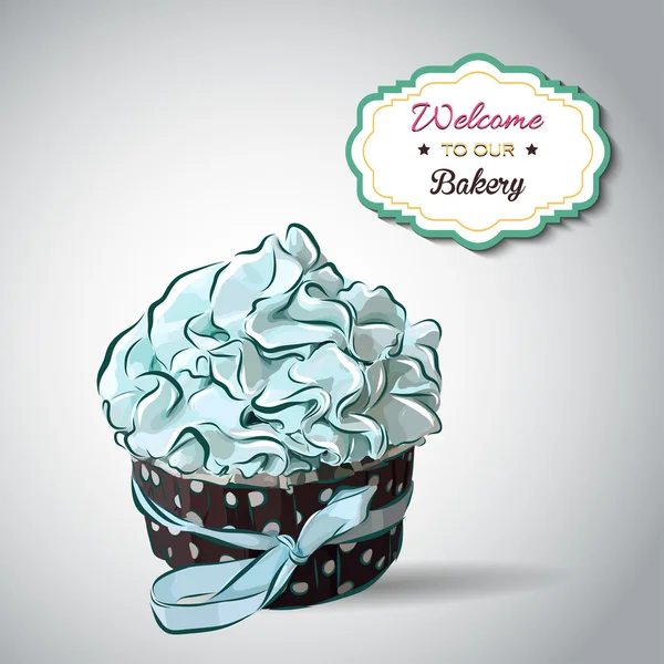 Cupcake carino festa vettoriale su sfondo delicato a strisce. Collezione Cupcake . — Vettoriale Stock