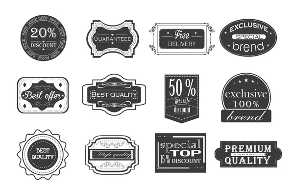 Collection d "étiquettes rétro monochromes vintage, badges et icônes. Vecteur — Image vectorielle