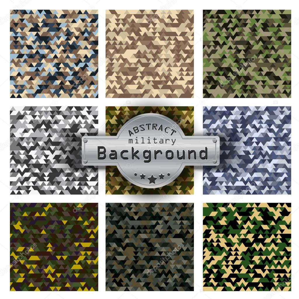 Camouflage military triangle pattern set background. Vector illustration, EPS10