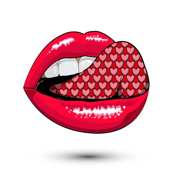 Female pink disco lips with hearts on white backgroud.  illustration. Vector — Stock Vector