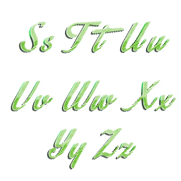 Glänsande gröna alfabetet med ränder på vit bakgrund. illustration. — Stock vektor