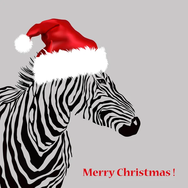 Animal illustration of vector zebra silhouette with christmas hat. — Stock Vector