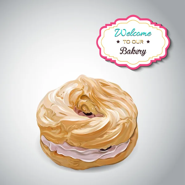 现实的矢量甜美可爱多彩面包圈粉色奶油. — 图库矢量图片