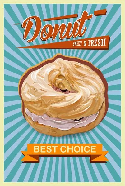 Retro Donut Poster. Promosyon işareti illüstrasyon vektör. — Stok Vektör