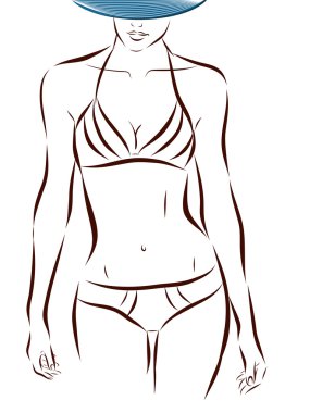 Beyaz bir arka plan üzerinde bikini yaz kız.