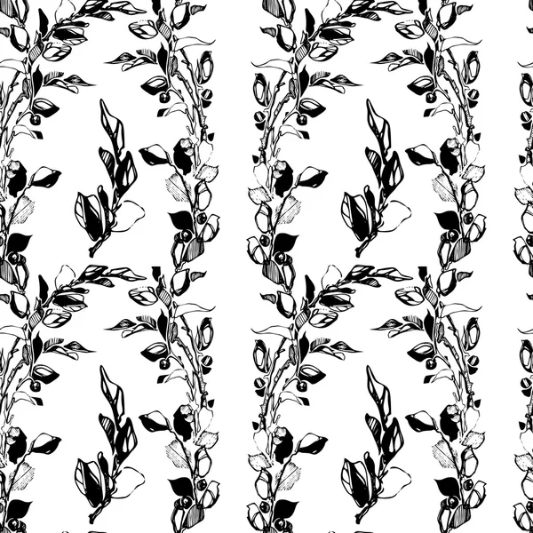 Διάνυσμα samless φυτό λουλουδάτο μοτίβο. Αφηρημένη πράσινα φύλλα και λουλούδια. εικονογράφηση — Διανυσματικό Αρχείο