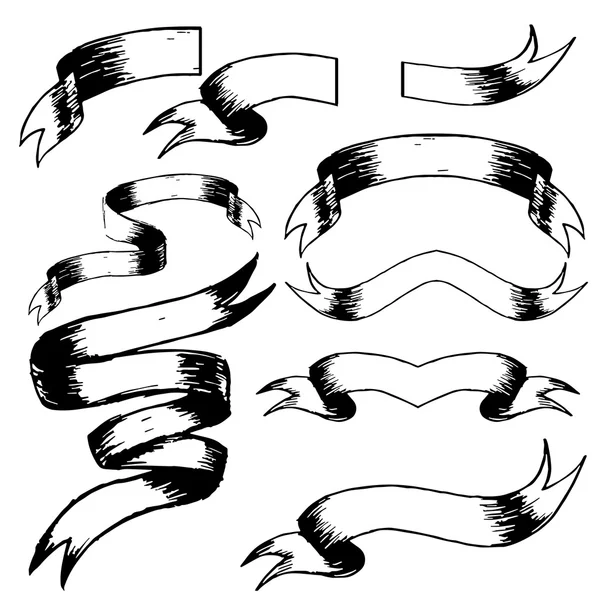 Set of hand drawn blank vintage ribbons. Vector eps10 illustration — Stock Vector