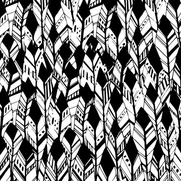 Fundo Vector Feather, padrão retro, coleção de rabiscos étnicos, design tribal. Tinta ilustração desenhada à mão com diferentes penas indianas sobre fundo branco — Vetor de Stock