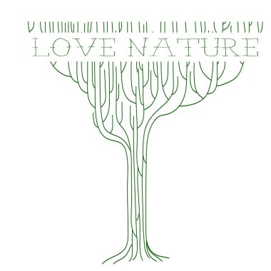 Vector green outline tree with text - Love nature