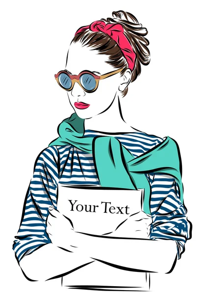 Hermosa mujer en gafas de sol con el vector diario ilustración eps 10 — Vector de stock