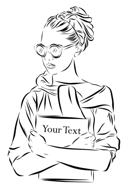 Vacker kvinna i solglasögon med journal vektor illustration eps 10 — Stock vektor