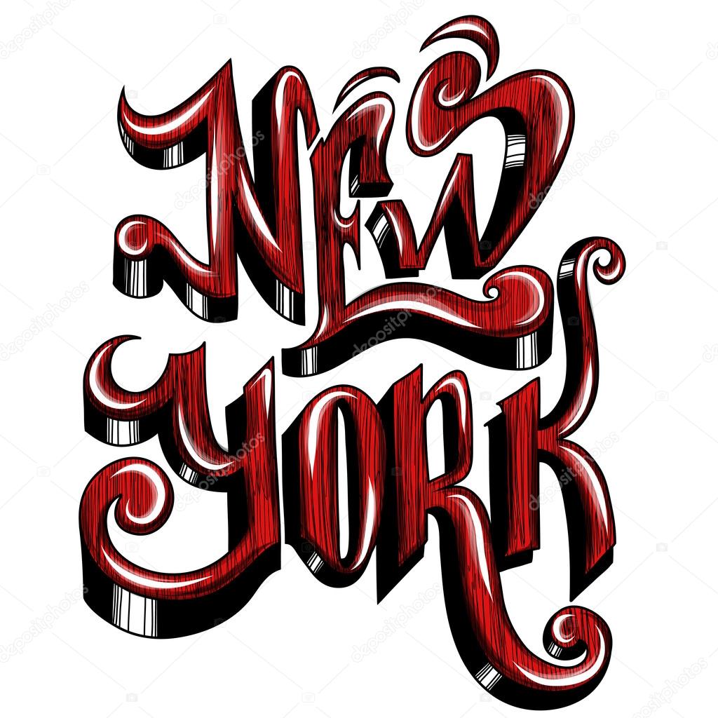 Conceptual handwritten phrase New York City on a white background. illustration. Vector