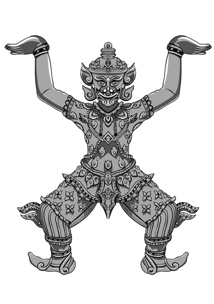 Rakshasa Ταϊλάνδης άγαλμα. Μαύρο περίγραμμα που απομονώνονται σε λευκό φόντο με το κείμενο. Ινδική, Αραβική, ισλαμική, αφρικανική, Ινδουιστών, Ταϊλάνδης, Οθωμανική μοτίβα. Τέχνη τατουάζ, εθνική, πνευματική boho σχεδιασμού. — Διανυσματικό Αρχείο