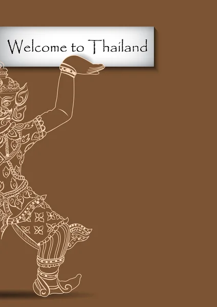 Statue thaïlandaise de Rakshasa. contours noirs isolés sur fond blanc avec du texte. Indien, arabe, islamique, africain, hindou, thaï, motifs ottoman. Ethnique, Tatouage, Boho Design spirituel . — Image vectorielle