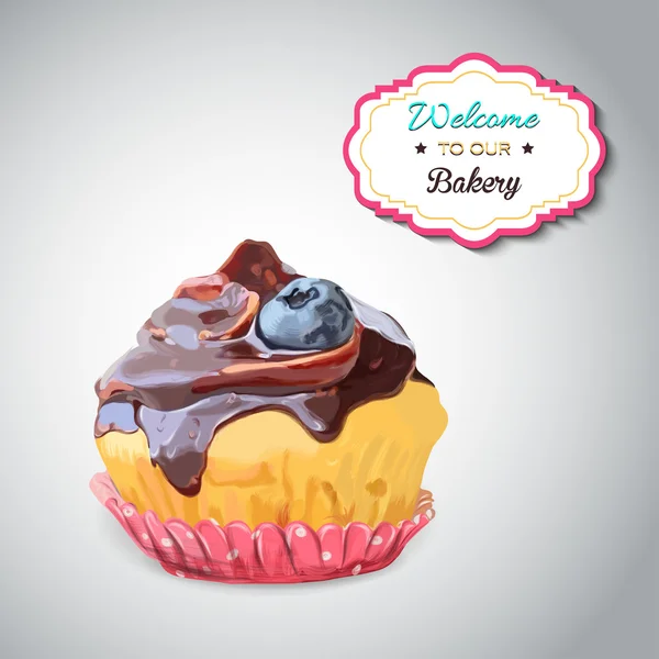 Set di deliziosi cupcake con diversi condimenti. Isolato su sfondo grigio. Vettore — Vettoriale Stock