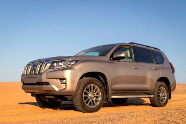 Toyota Hilux çölün ortasında duruyor. Afrika 