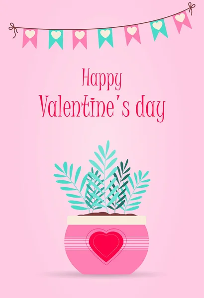 Valentine s day greeting card with hearts and love wishes. Flat vector illustration for sale, online store, delivery of goods for the holiday. Invitation flyer in pink, red, and blue. Images with a — Stock Vector