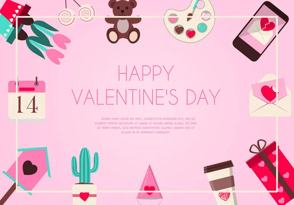 Открытки на день Святого Валентина с сердечками и пожеланиями любви. Продается векторная плоская иллюстрация, интернет-магазин, доставка товаров к празднику. Приглашающий флаер в розовом, красном и синем. Изображения: — стоковый вектор