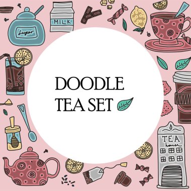 Büyük el yapımı kahve ve çay karalamaları. Çay içmek ve her çeşit kahveyi yapmak için izole edilmiş vektör çizimleri. Çay içmek ve her türlü şeyi yapmak için izole edilmiş vektör çizimleri.