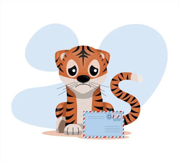 Lindo vector tigre feliz año nuevo chino tarjeta de felicitación 2022 Animal vacaciones personaje de dibujos animados con cosas de Navidad — Vector de stock