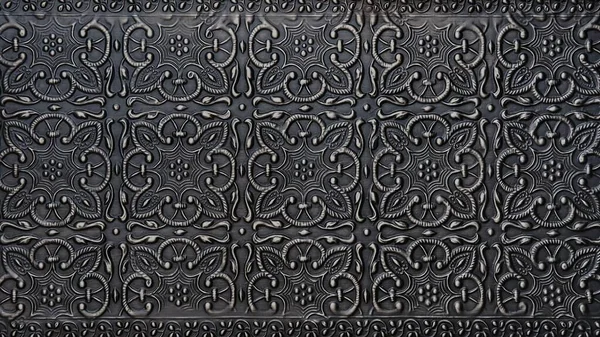 Традиционный Исламический Ритмический Арабеск Виде Тиснения Металле Текстурированный Черный Серебро Стоковое Изображение