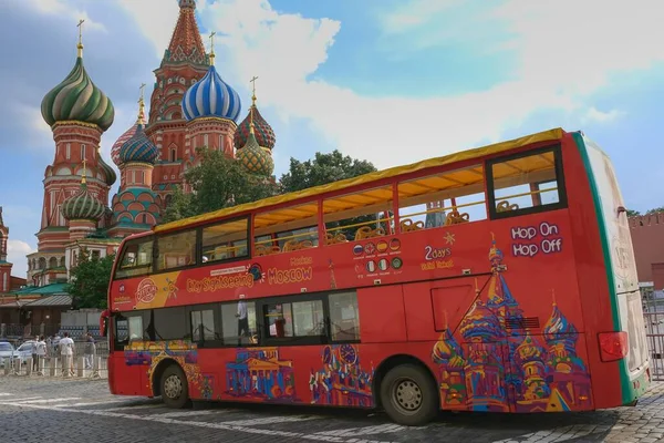 Visite Guidée Ville Moscou Bus Rouge Deux Étages Hop Hop — Photo