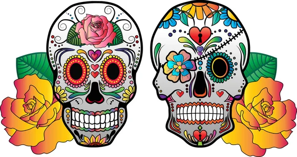 Sugar Skulls With Roses Vector Vector Graphics