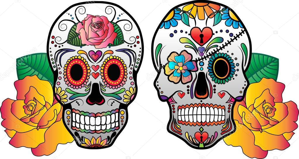 Sugar Skulls With Roses Vector