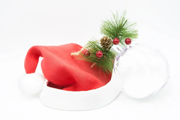 Juguete Sombrero Árbol Navidad Vidrio Transparente Santa Claus Aislado Sobre — Foto de Stock