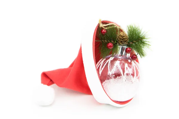 Juguete Sombrero Árbol Navidad Vidrio Transparente Santa Claus Aislado Sobre — Foto de Stock