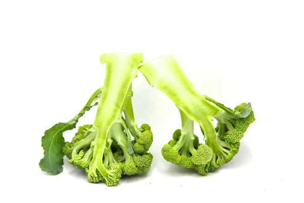 Two Halves Organic Fresh Broccoli Cabbage Isolated White Background — Stock Photo, Image