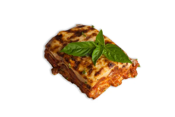 Lasagne na čtvercové bílé desce — Stock fotografie