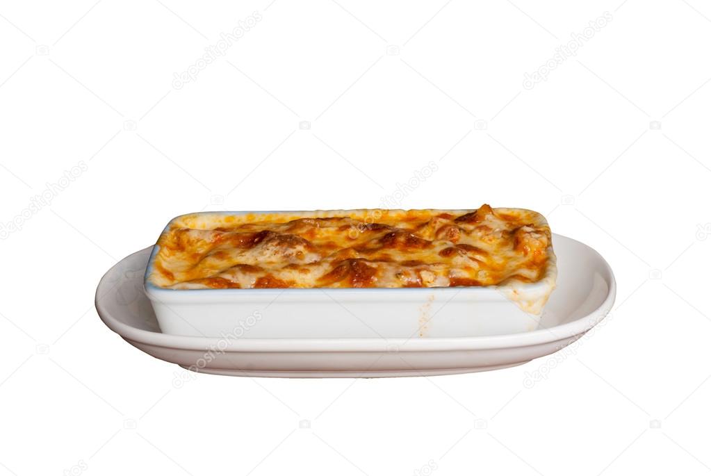 Baked penne pasta with tomato sauce and cheese