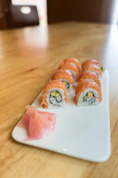 Salmon sushi rolls — Stock Photo, Image