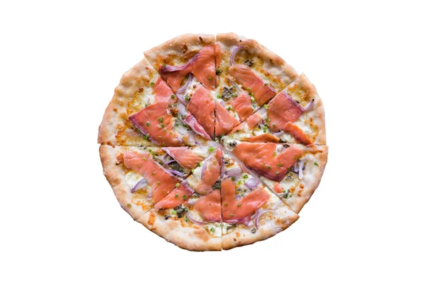 Pizza met gerookte zalm — Stockfoto