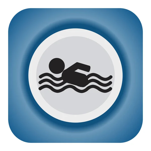 Water sports. Sports swimming. Vector illustration of a sports sign. Silhouette of a man in the water in a blue frame. Healthy lifestyle concept. Can be used for web design and applications.