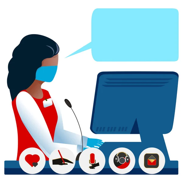 Cashier Girl Wearing Mask Protective Gloves Works Service Sector Pandemic — Stock Vector