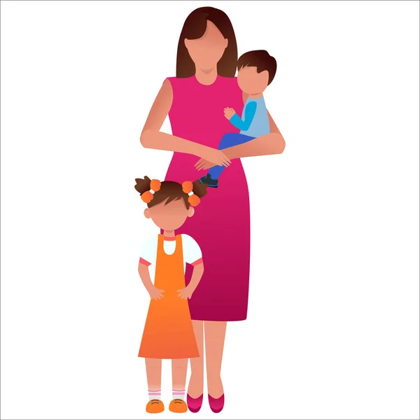 Mujer Con Dos Hijos Concepto Maternidad Celebración Del Día Internacional — Vector de stock