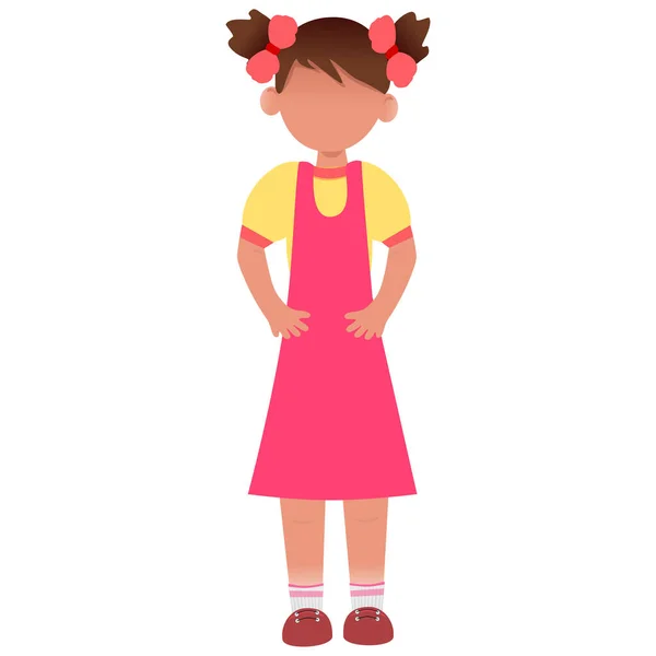 Kleines Mädchen Einem Kleid Und Einer Verbeugung Flache Vektorabbildung Kann — Stockvektor